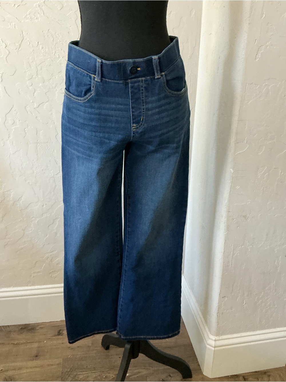 Betabrand Wide-Leg Jeans in Dark Blue Denim